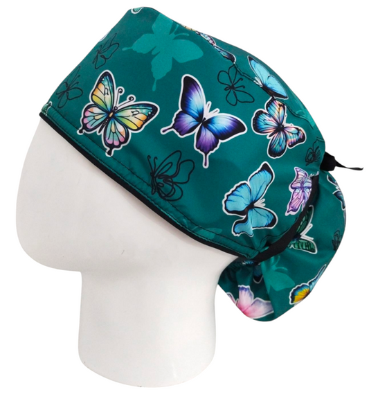 Gorro Quirúrgico Mujer y Portacarnet Mariposas Verdes - gorro antifluido para mujer Doctools - foto 1