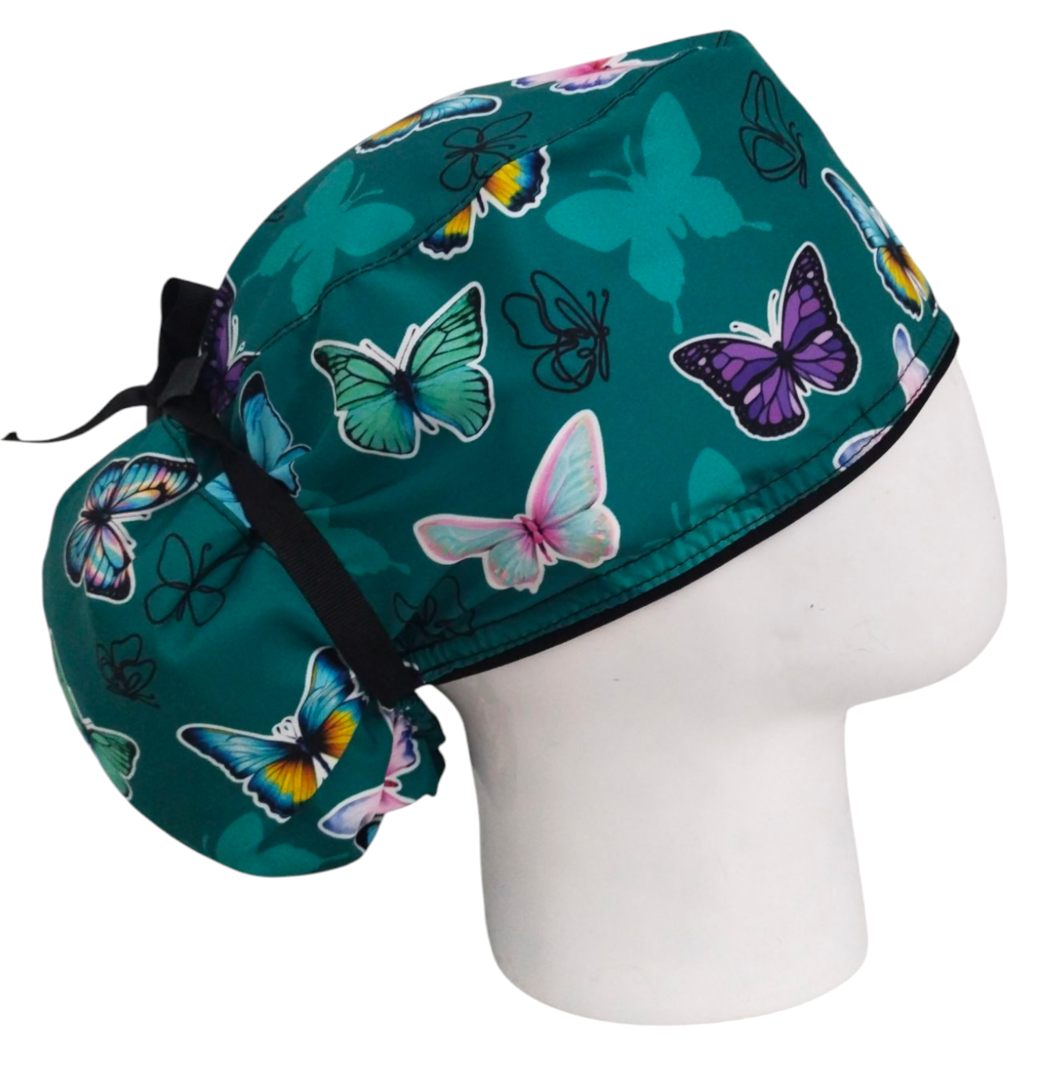 Gorro Quirúrgico Mujer y Portacarnet Mariposas Verdes - gorro antifluido para mujer Doctools - foto 2