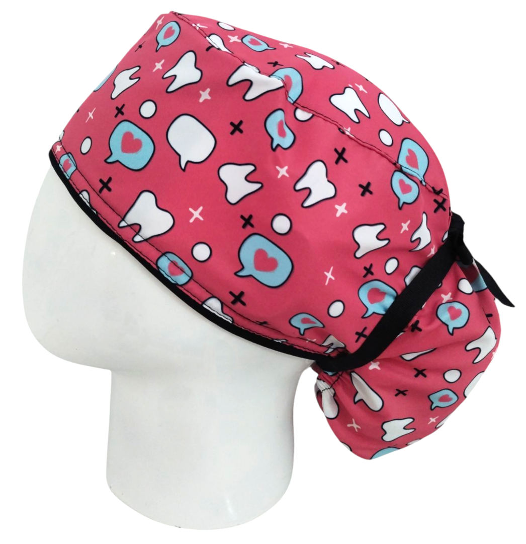 Gorro Quirúrgico Mujer y Portacarnet Odontología Rosa Dientes - gorro antifluido para mujer Doctools - foto 1