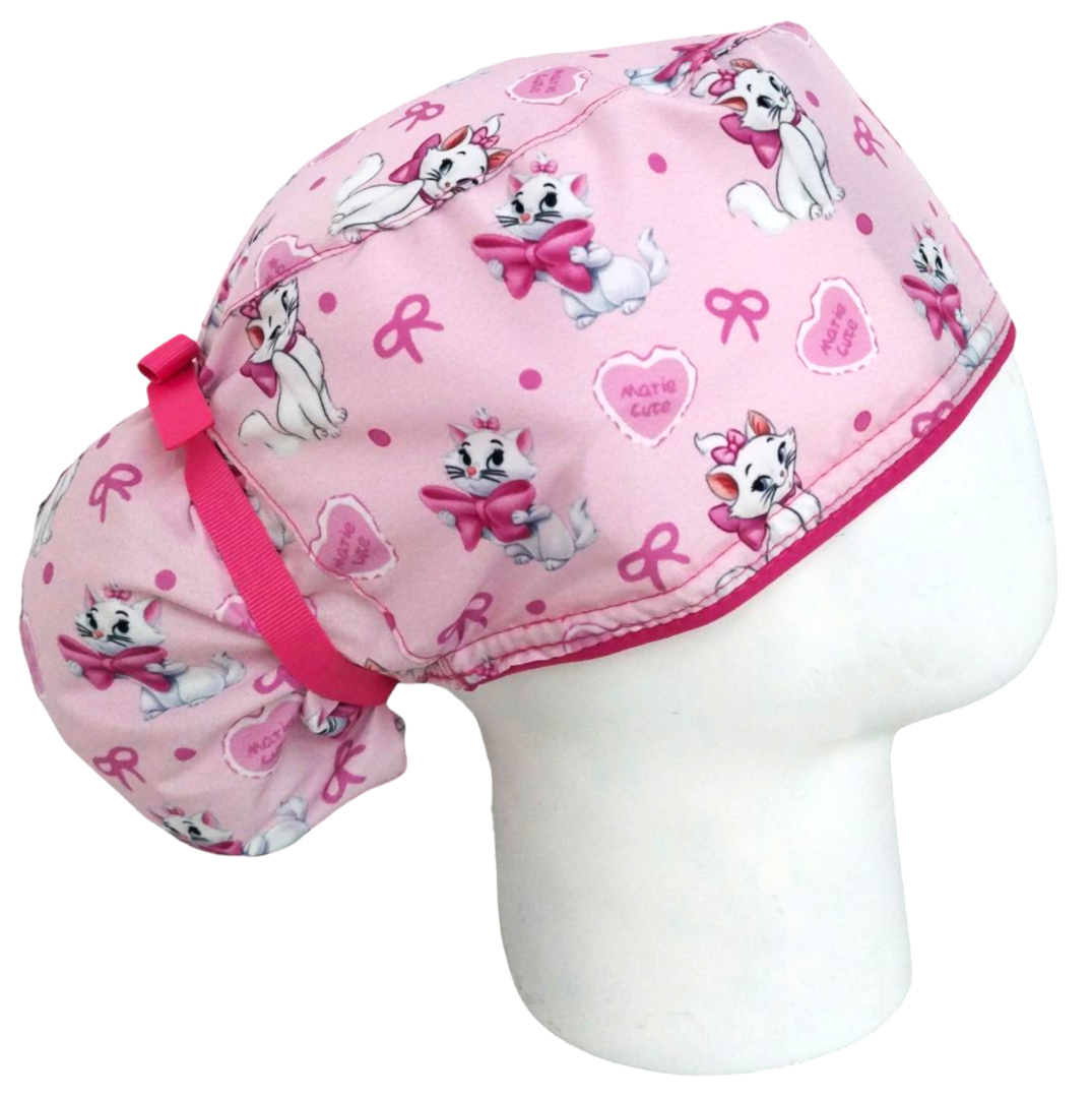Gorro Quirúrgico Mujer y Portacarnet Marie Gata Moños Rosa - gorro antifluido para mujer Doctools - foto 2