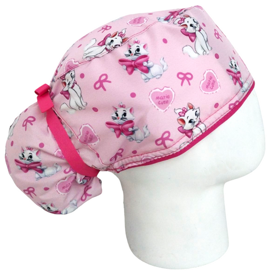 Gorro Quirúrgico Mujer y Portacarnet Marie Gata Moños Rosa - gorro antifluido para mujer Doctools - foto 2