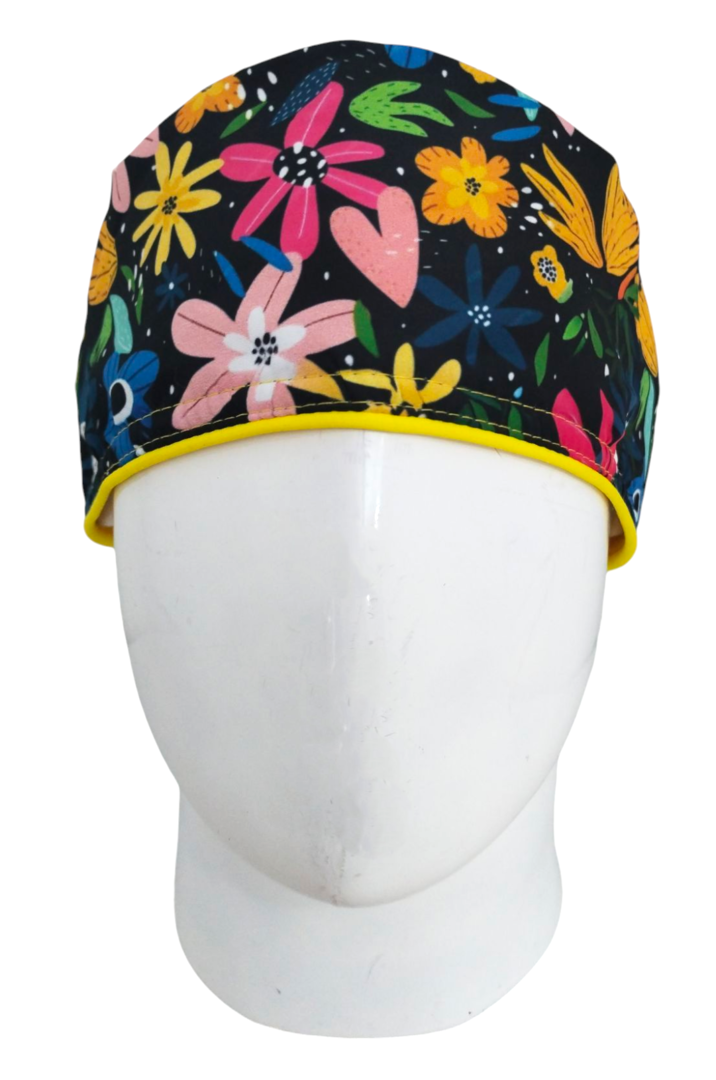 Gorro Quirúrgico Mujer y Portacarnet Flores Negro - gorro antifluido para mujer Doctools - foto 3