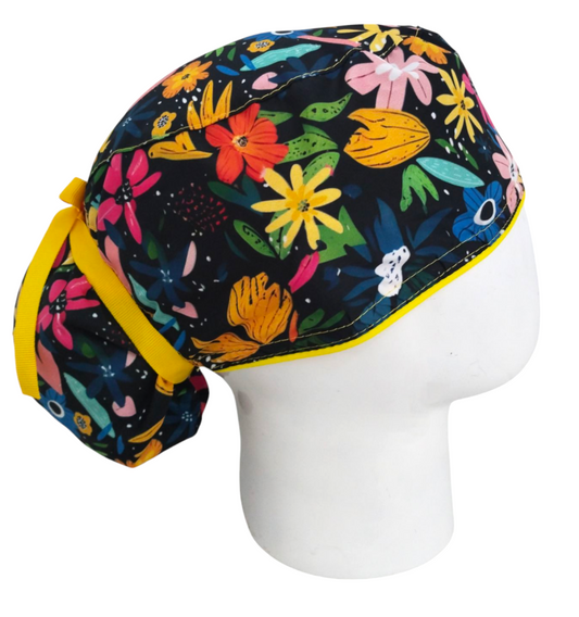 Gorro Quirúrgico Mujer y Portacarnet Flores Negro - gorro antifluido para mujer Doctools - foto 2