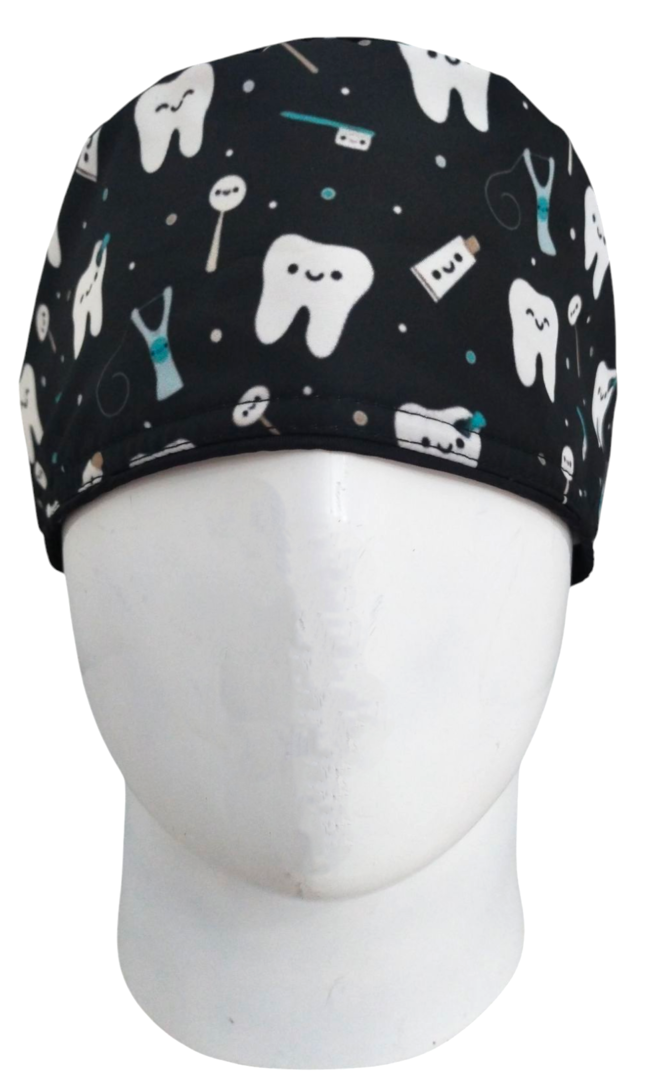 Gorro Quirúrgico Mujer y Portacarnet Muelitas Negro - gorro antifluido para mujer Doctools - foto 3