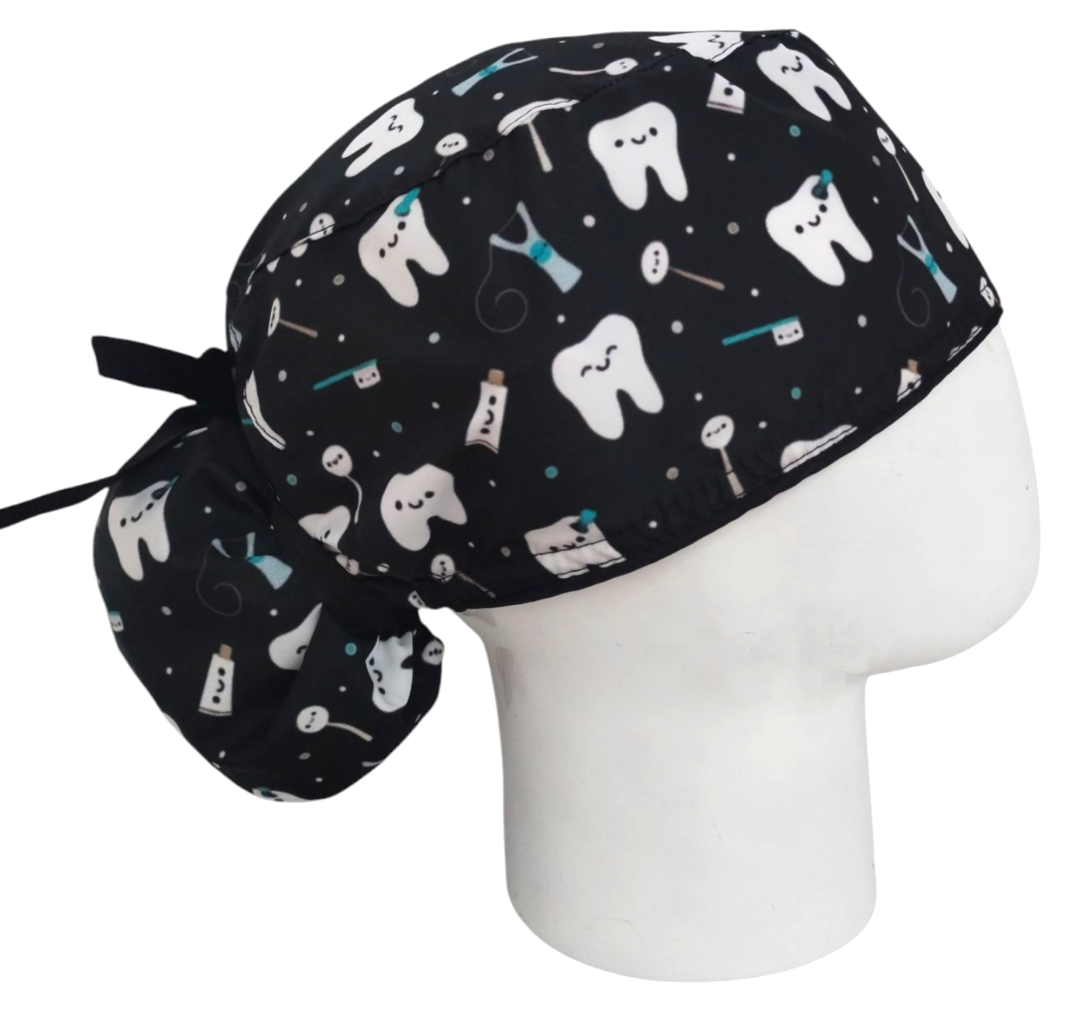 Gorro Quirúrgico Mujer y Portacarnet Muelitas Negro - gorro antifluido para mujer Doctools - foto 2