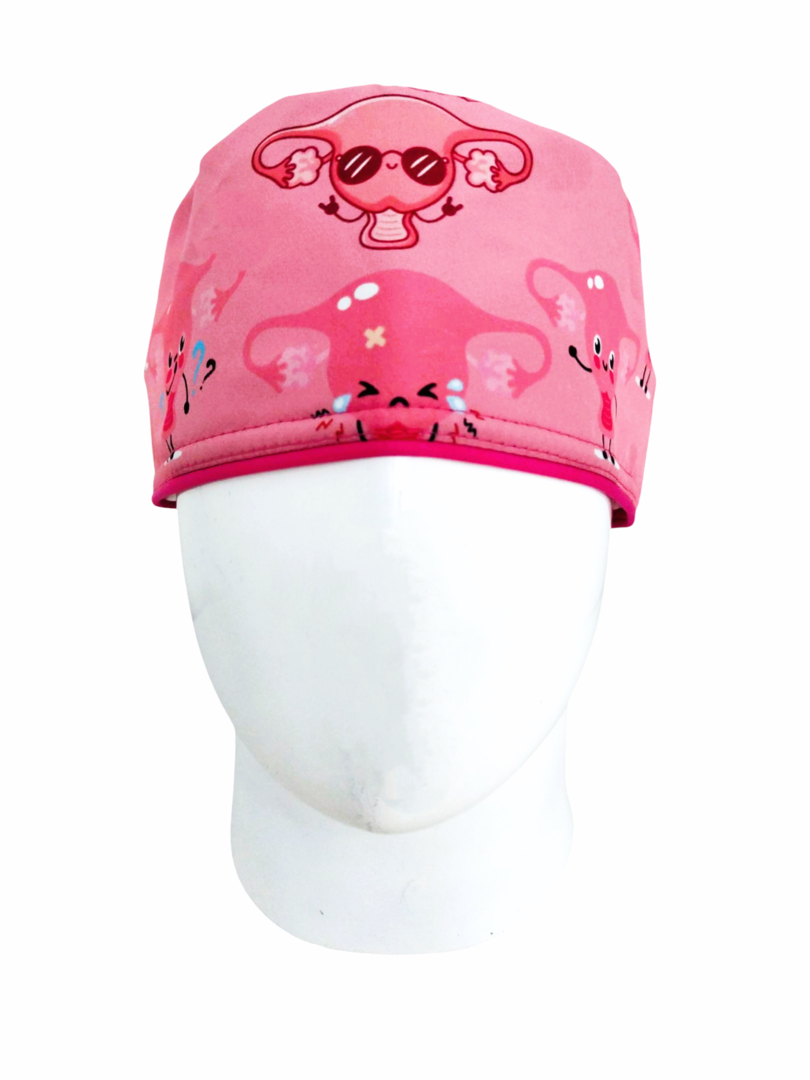 Gorro Quirúrgico Mujer y Portacarnet Úteros Fucsia - gorro antifluido para mujer Doctools - foto 3