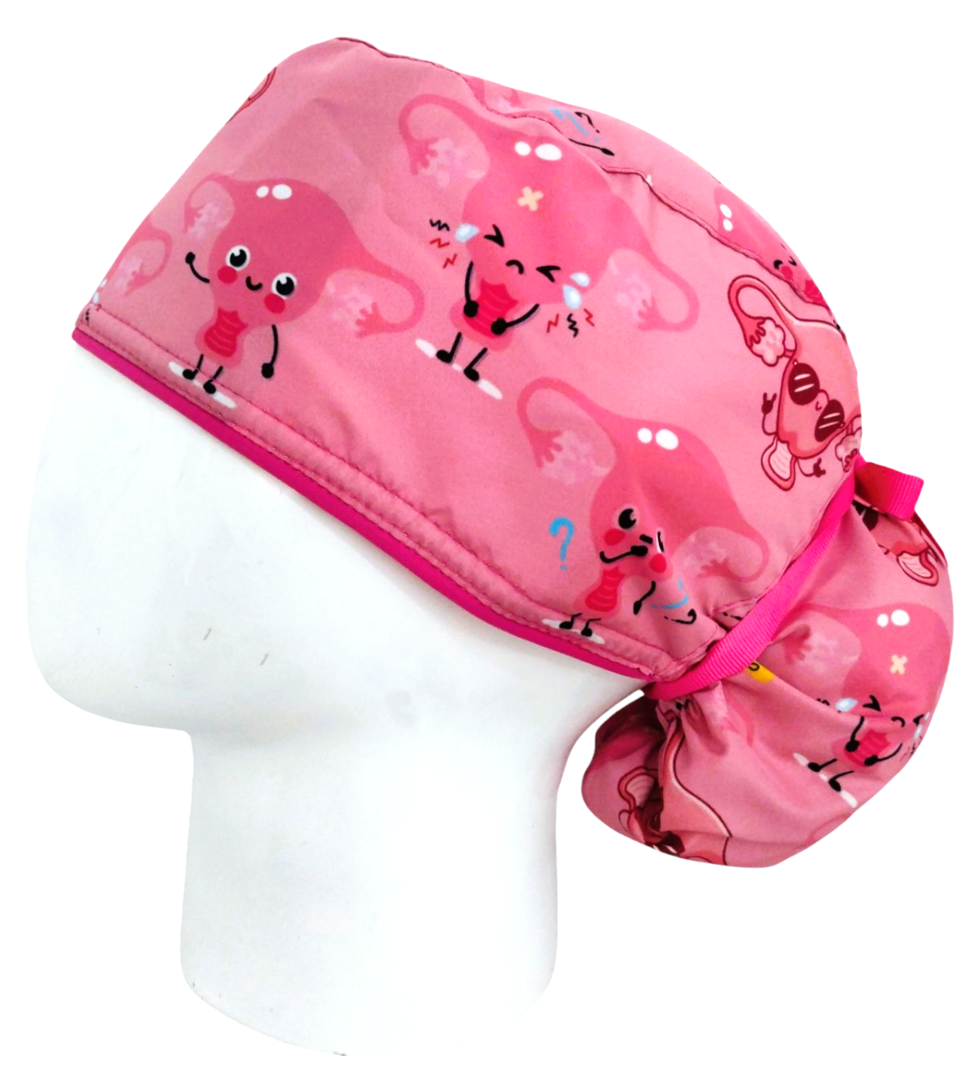 Gorro Quirúrgico Mujer y Portacarnet Úteros Fucsia - gorro antifluido para mujer Doctools - foto 1