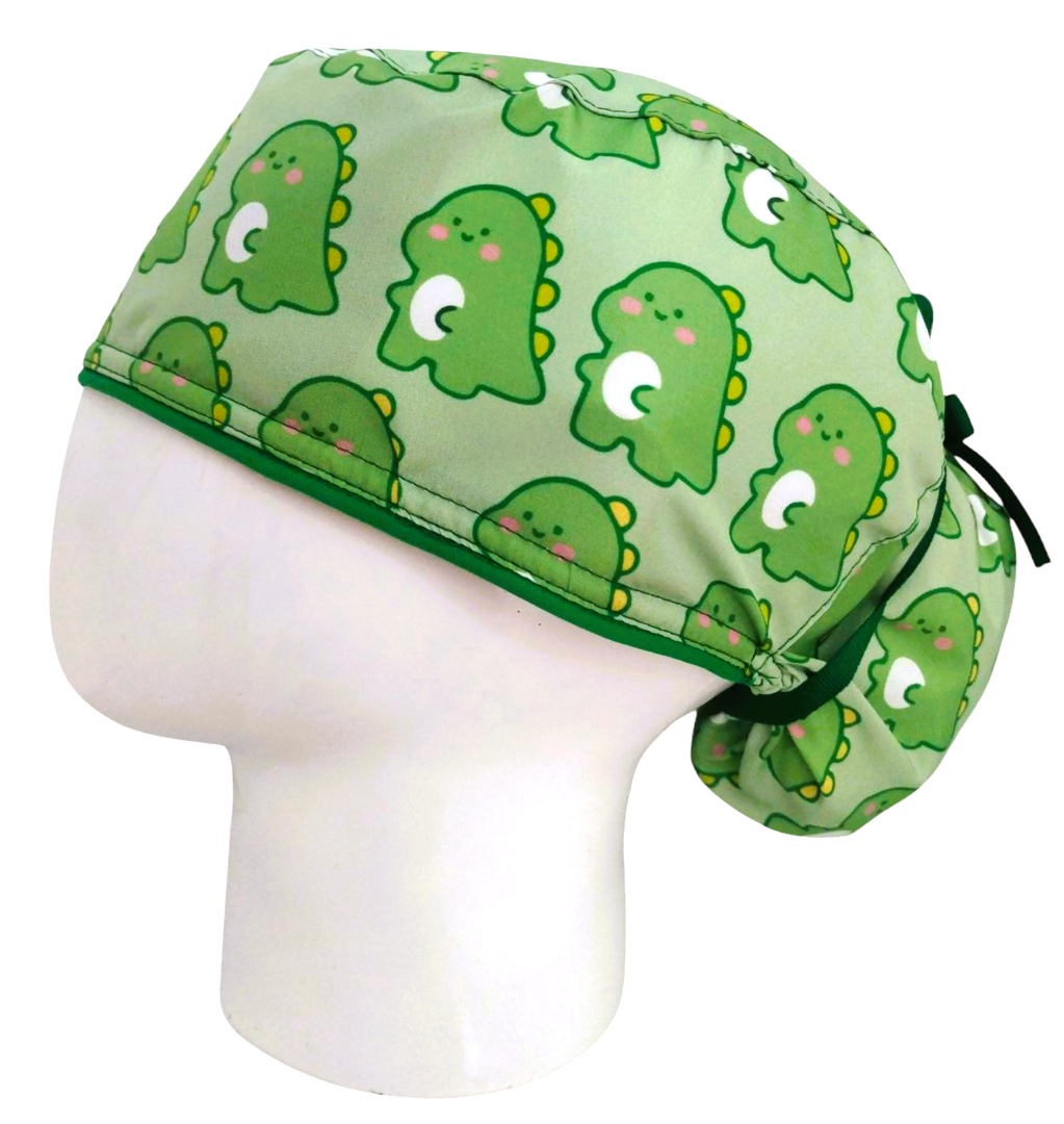 Gorro Quirúrgico Mujer y Portacarnet Dinosaurios Verde - gorro antifluido para mujer Doctools - foto 1
