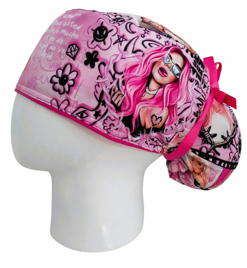 Gorro Quirúrgico Mujer y Portacarnet Bichota Rosa - gorro antifluido para mujer Doctools - foto 1