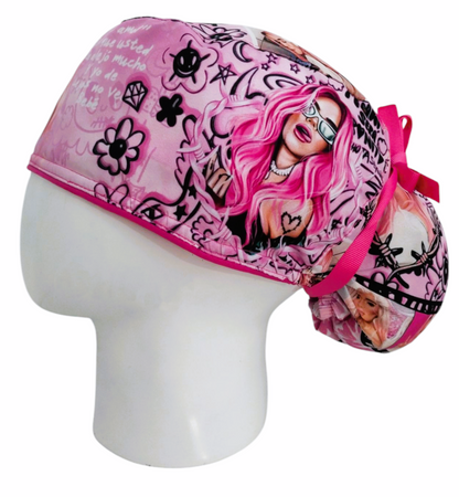 Gorro Quirúrgico Mujer y Portacarnet Bichota Rosa - gorro antifluido para mujer Doctools - foto 1