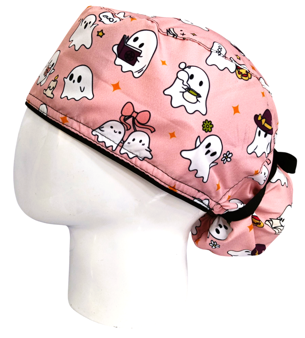 Gorro Quirúrgico Mujer y Portacarnet Fantasmas Rosa - gorro antifluido para mujer Doctools - foto 1