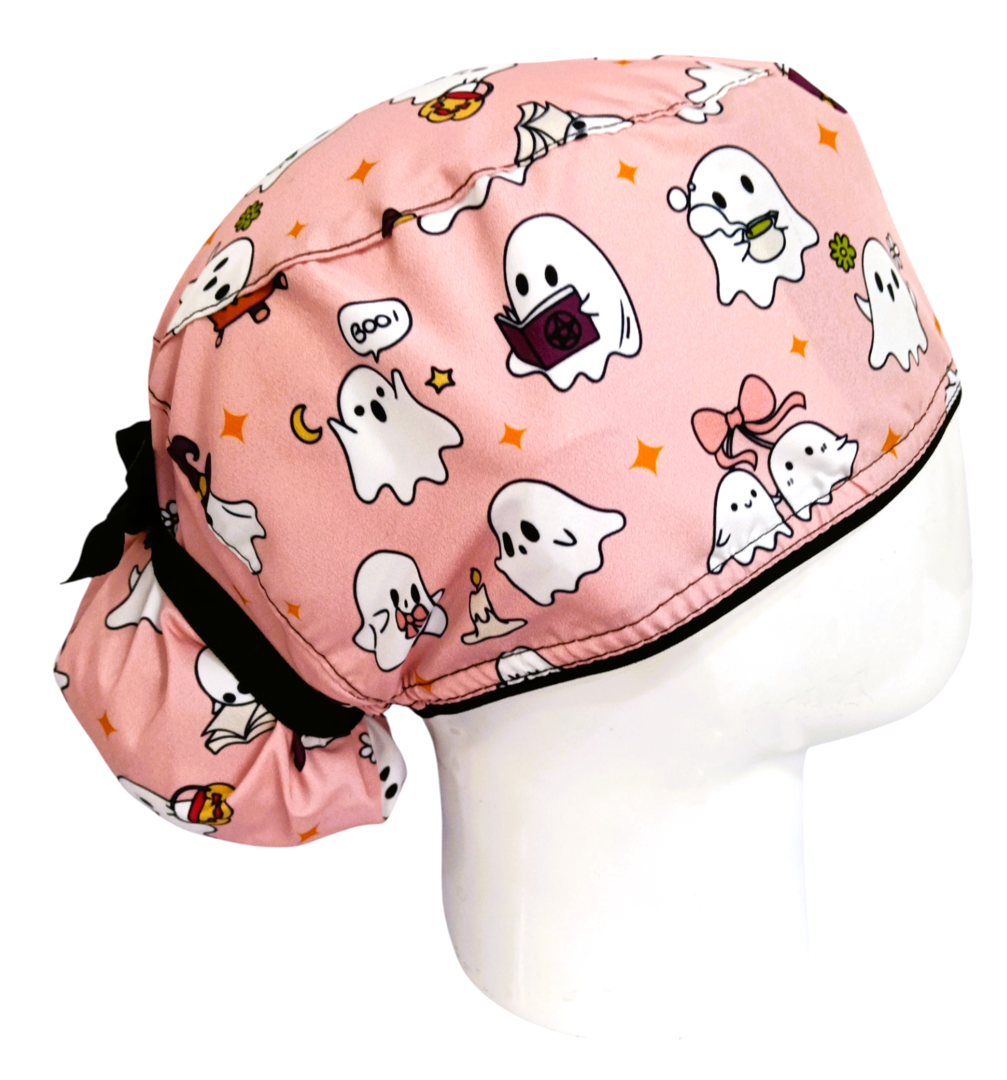 Gorro Quirúrgico Mujer y Portacarnet Fantasmas Rosa - gorro antifluido para mujer Doctools - foto 2