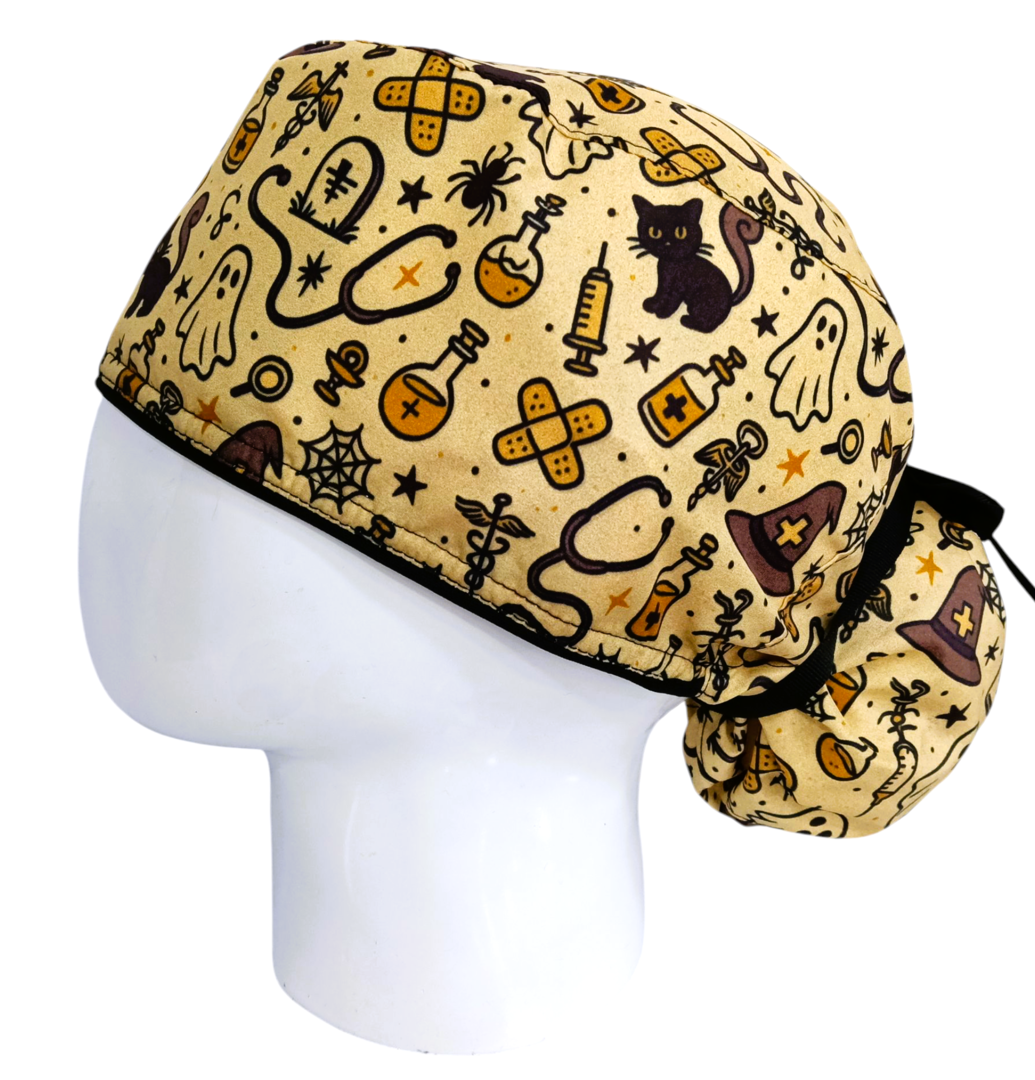 Gorro Quirúrgico Mujer y Portacarnet Halloween Beige - gorro antifluido para mujer Doctools - foto 1