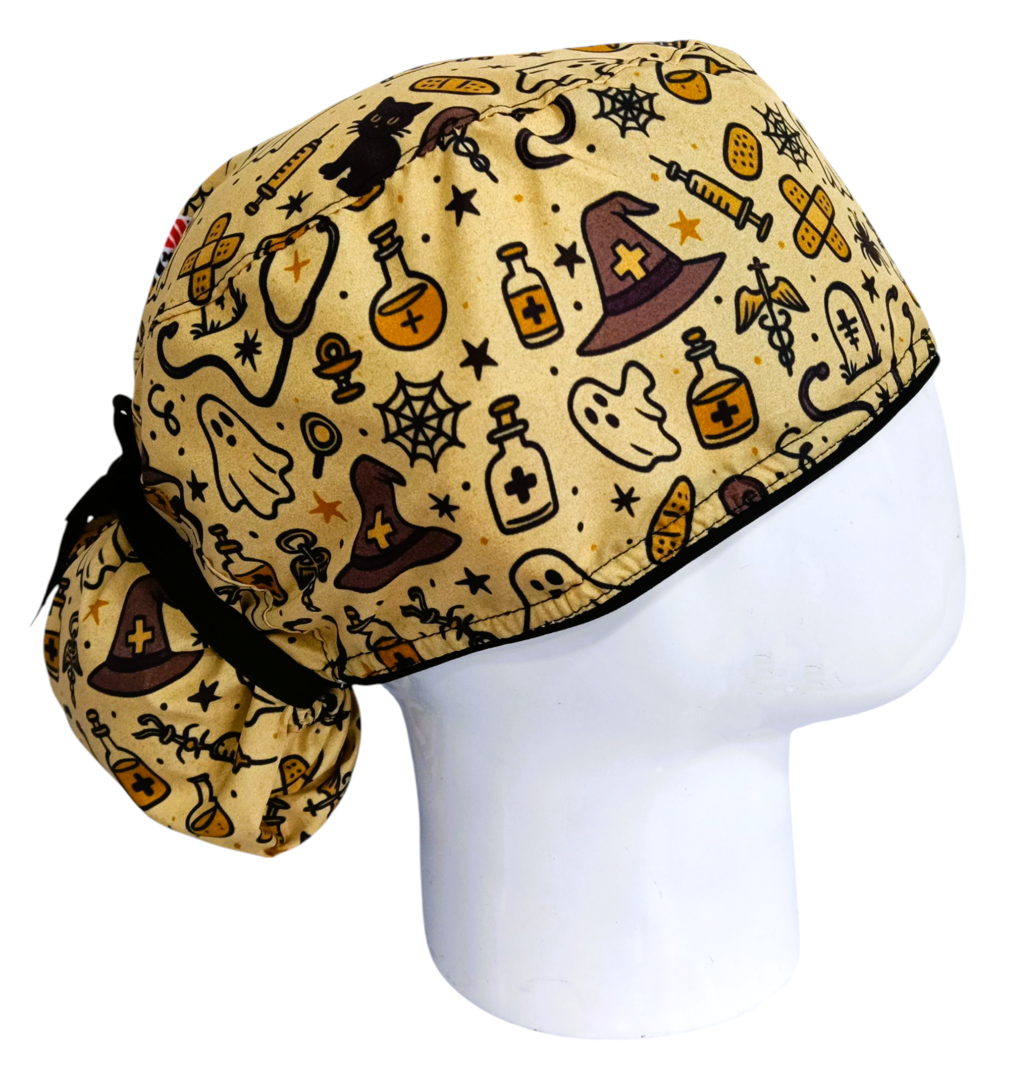 Gorro Quirúrgico Mujer y Portacarnet Halloween Beige - gorro antifluido para mujer Doctools - foto 2