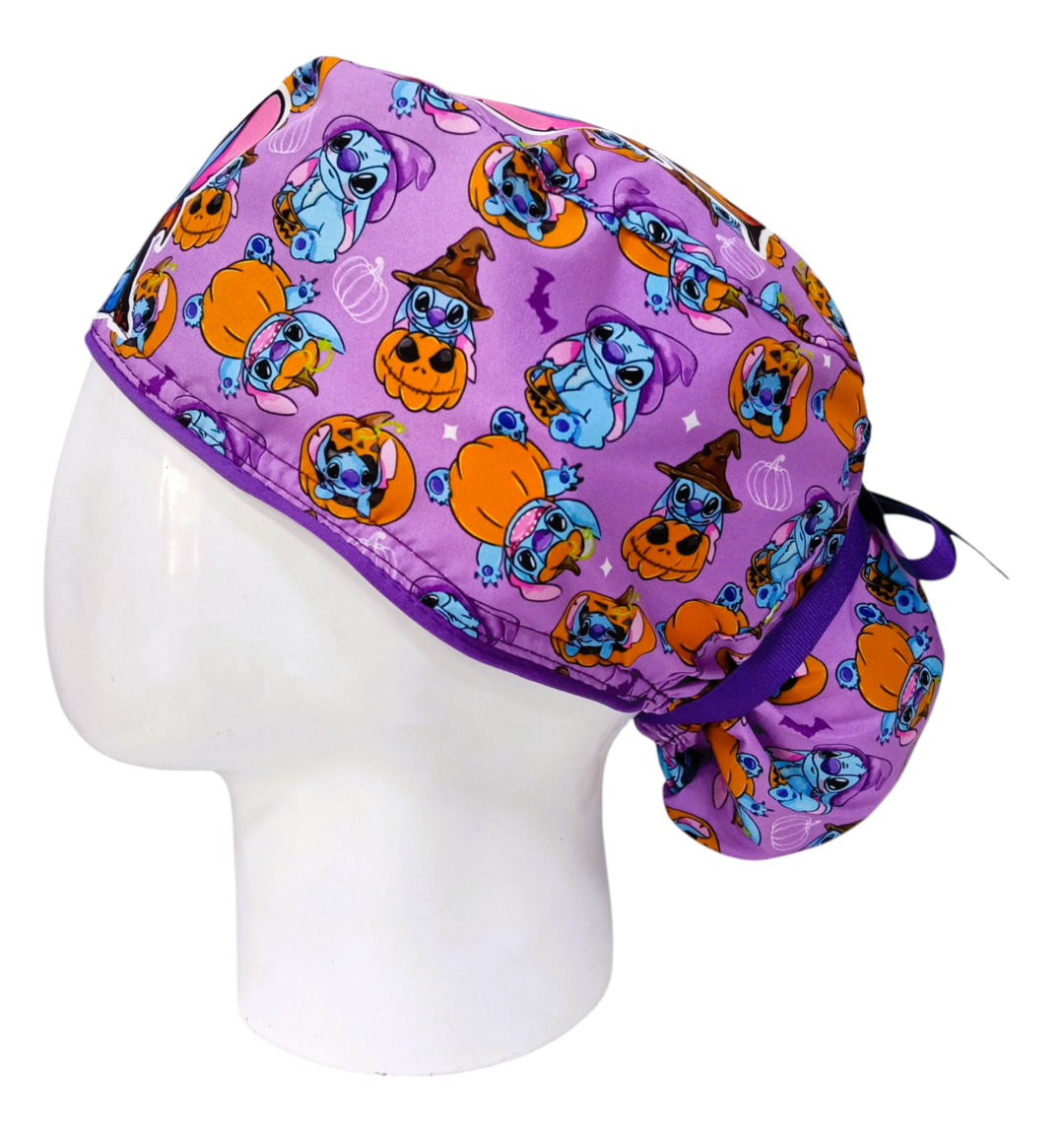 Gorro Quirúrgico Mujer y Portacarnet Stitch Halloween Lila - gorro antifluido para mujer Doctools - foto 1