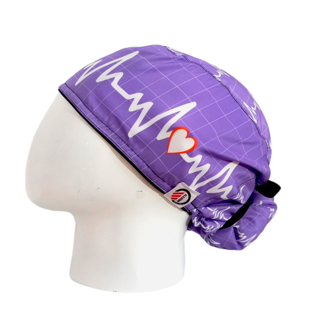 Gorro Quirúrgico Mujer y Portacarnet Latido Morado - gorro antifluido para mujer Doctools - foto 1