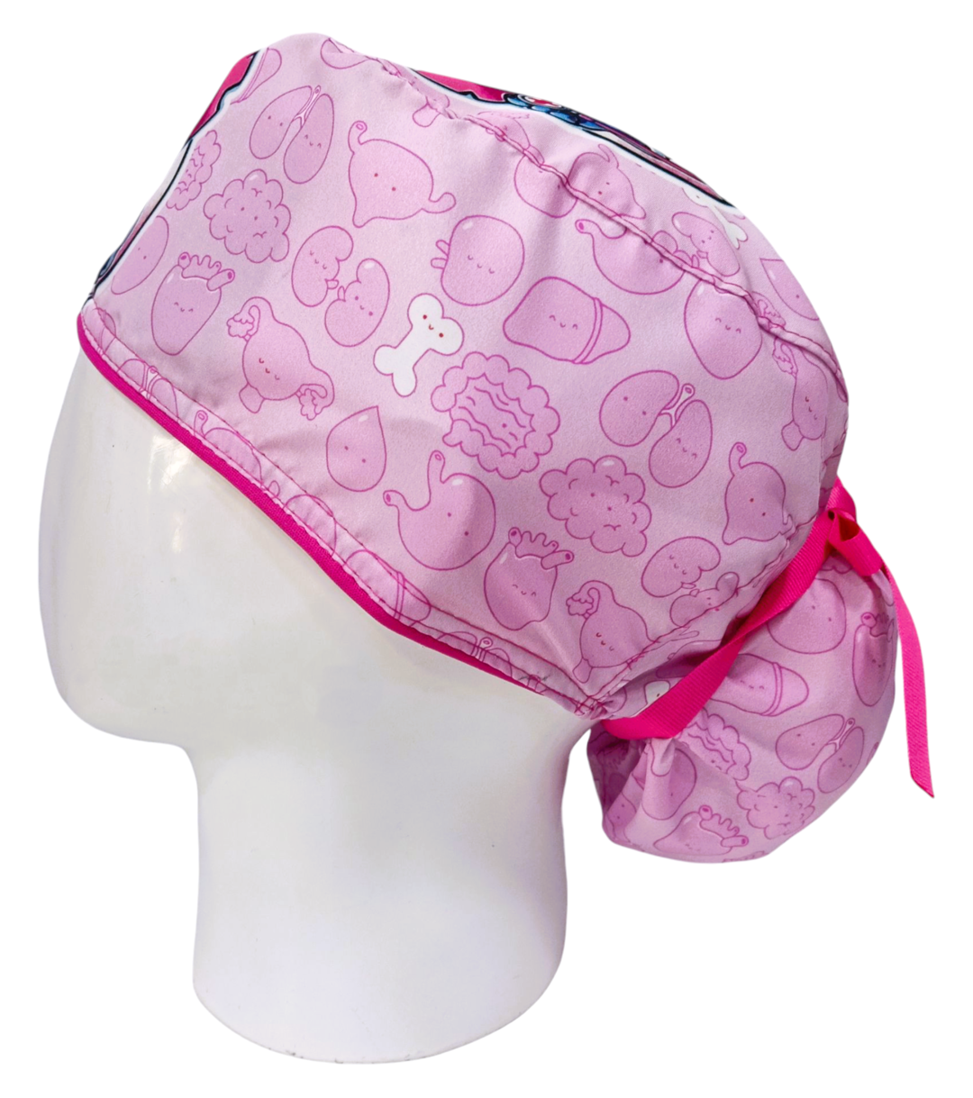 Gorro Quirúrgico Mujer y Portacarnet Órganos Stitch Rosa - gorro antifluido para mujer Doctools - foto 1