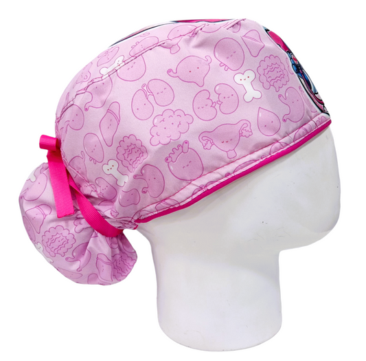 Gorro Quirúrgico Mujer y Portacarnet Órganos Stitch Rosa - gorro antifluido para mujer Doctools - foto 2