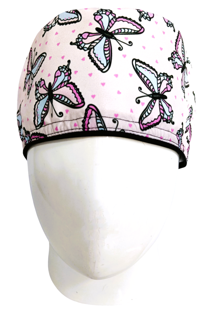 Gorro Quirúrgico Mujer y Portacarnet Mariposas Rosa - gorro antifluido para mujer Doctools - foto 3