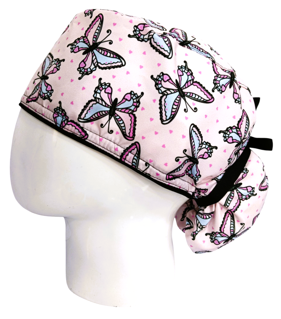 Gorro Quirúrgico Mujer y Portacarnet Mariposas Rosa - gorro antifluido para mujer Doctools - foto 1