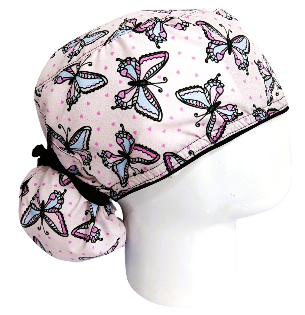 Gorro Quirúrgico Mujer y Portacarnet Mariposas Rosa - gorro antifluido para mujer Doctools - foto 2