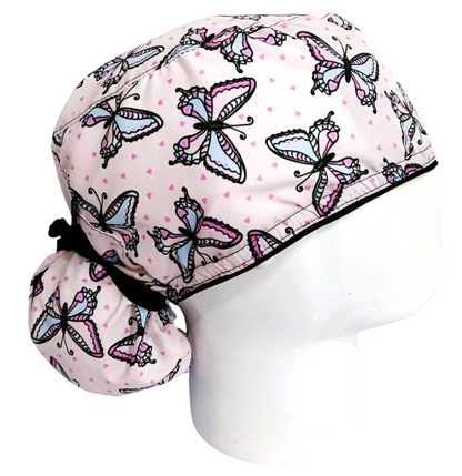 Gorro Quirúrgico Mujer y Portacarnet Mariposas Rosa - gorro antifluido para mujer Doctools - foto 2