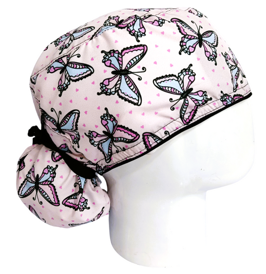 Gorro Quirúrgico Mujer y Portacarnet Mariposas Rosa - gorro antifluido para mujer Doctools - foto 2