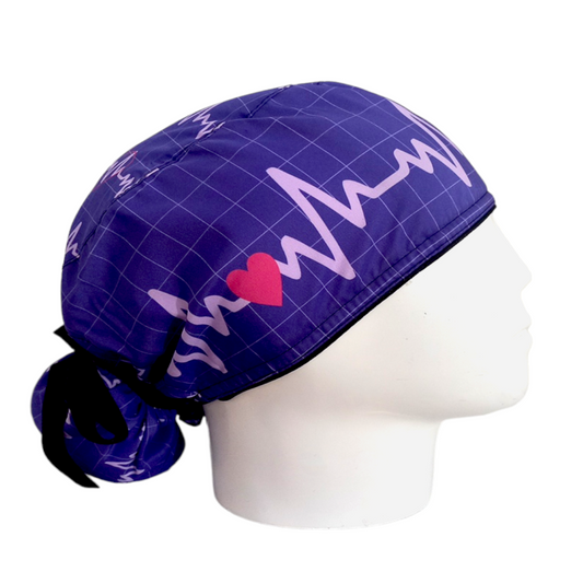 Gorro Quirúrgico Mujer y Portacarnet Latido Morado Azul - gorro antifluido para mujer Doctools - foto 2