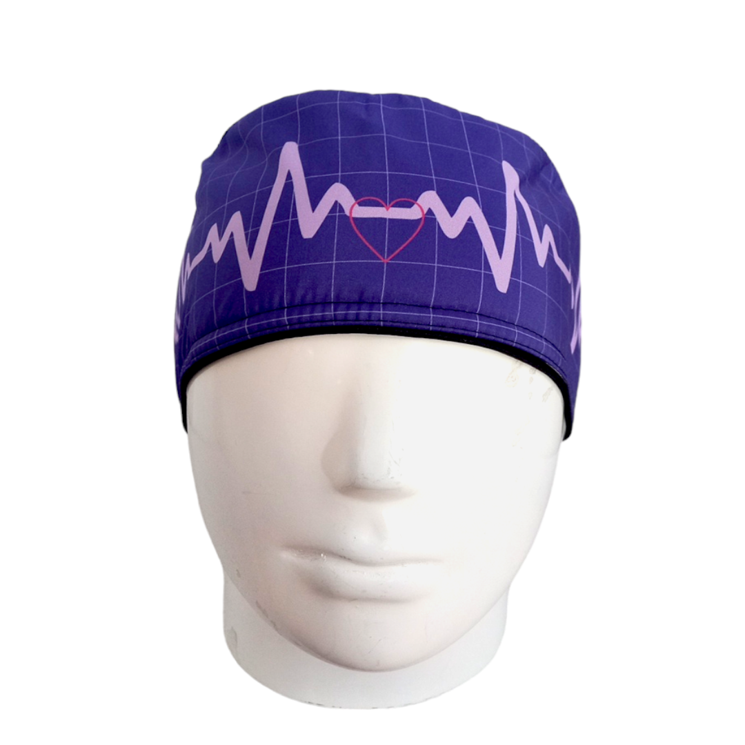 Gorro Quirúrgico Mujer y Portacarnet Latido Morado Azul - gorro antifluido para mujer Doctools - foto 3