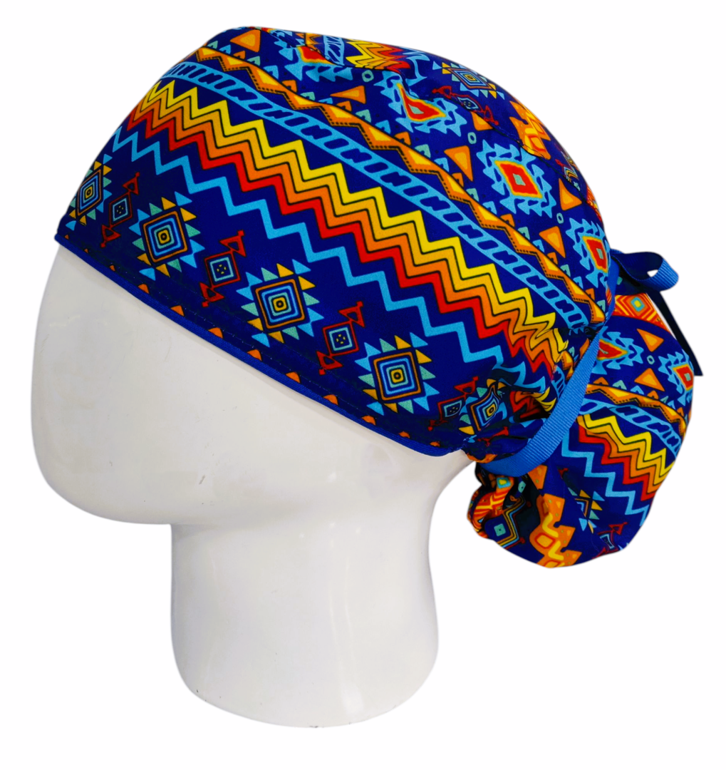 Gorro Quirúrgico Mujer y Portacarnet Textura Andina Azul - gorro antifluido para mujer Doctools - foto 1