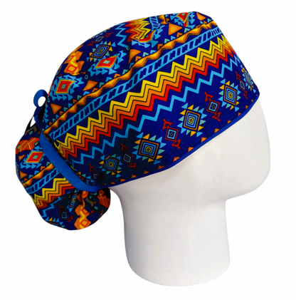 Gorro Quirúrgico Mujer y Portacarnet Textura Andina Azul - gorro antifluido para mujer Doctools - foto 2