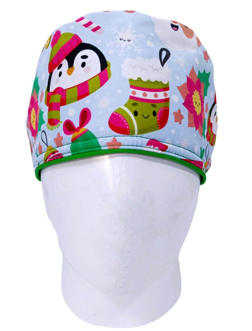 Gorro Quirúrgico Mujer y Portacarnet Navidad Pingüino Azul - gorro antifluido para mujer Doctools - foto 3
