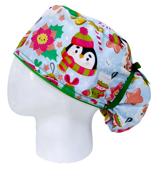 Gorro Quirúrgico Mujer y Portacarnet Navidad Pingüino Azul - gorro antifluido para mujer Doctools - foto 1