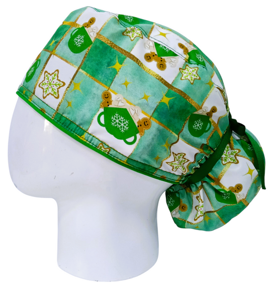 Gorro Quirúrgico Mujer y Portacarnet Navidad Jengibre Verde - gorro antifluido para mujer Doctools - foto 1