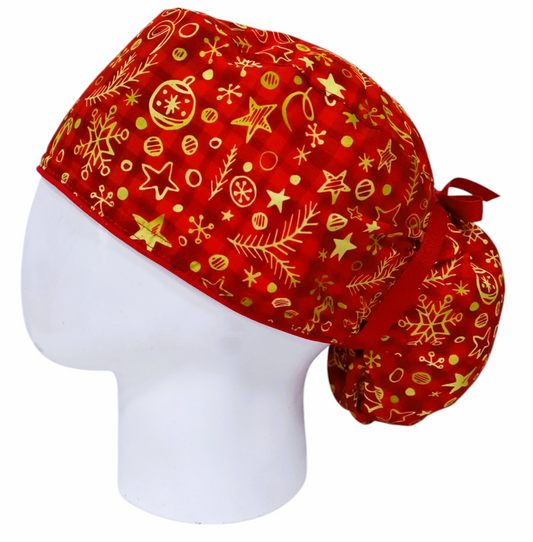 Gorro Quirúrgico Mujer y Portacarnet Navidad Estelar Rojo - gorro antifluido para mujer Doctools - foto 1