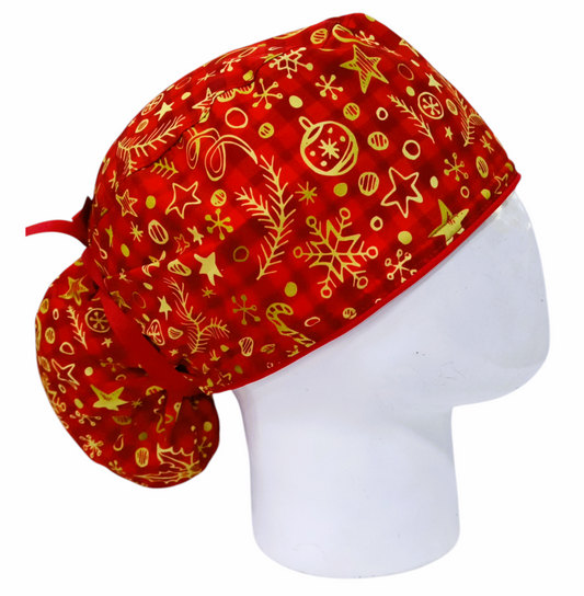 Gorro Quirúrgico Mujer y Portacarnet Navidad Estelar Rojo - gorro antifluido para mujer Doctools - foto 2