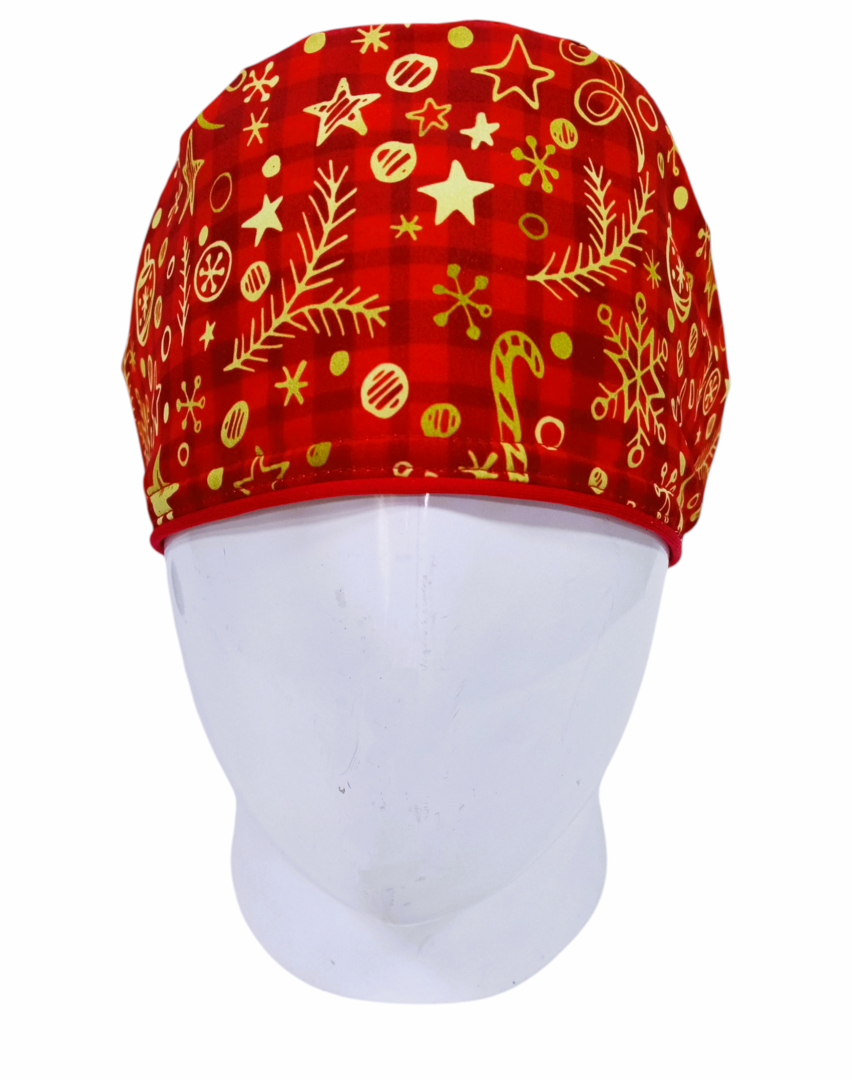 Gorro Quirúrgico Mujer y Portacarnet Navidad Estelar Rojo - gorro antifluido para mujer Doctools - foto 3