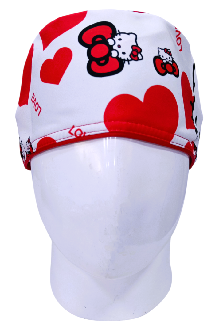 Gorro Quirúrgico Mujer y Portacarnet Hello Kitty Corazones Rojos - gorro antifluido para mujer Doctools - foto 3