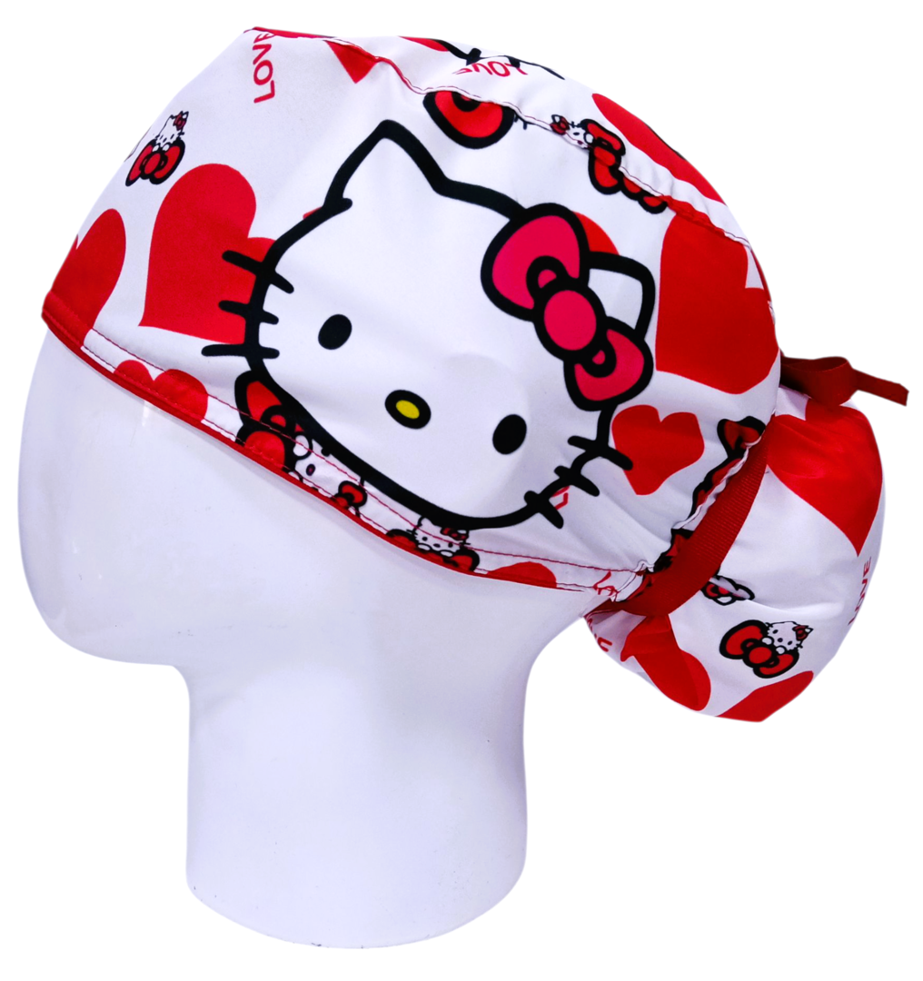 Gorro Quirúrgico Mujer y Portacarnet Hello Kitty Corazones Rojos - gorro antifluido para mujer Doctools - foto 1