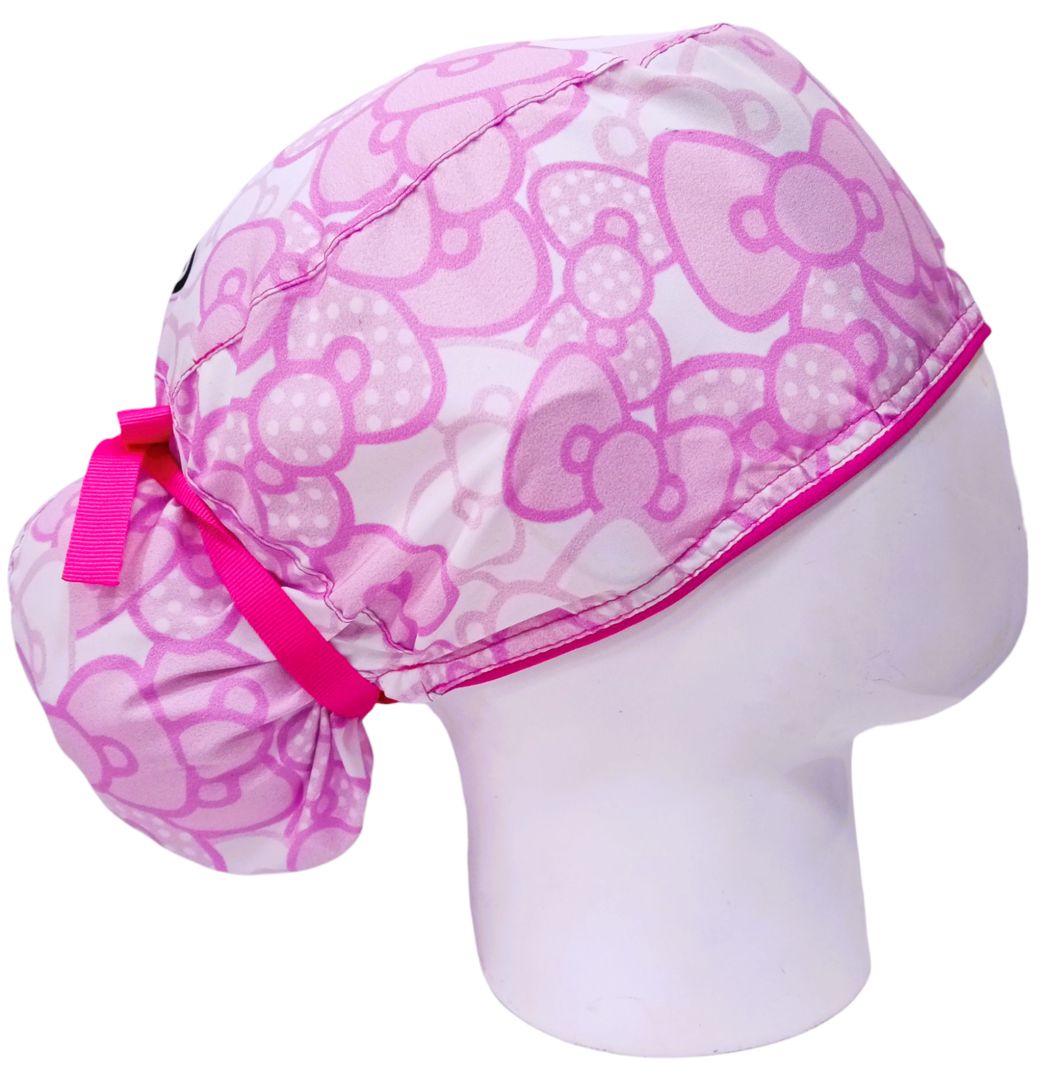 Gorro Quirúrgico Mujer y Portacarnet Moños Fucsia - gorro antifluido para mujer Doctools - foto 2