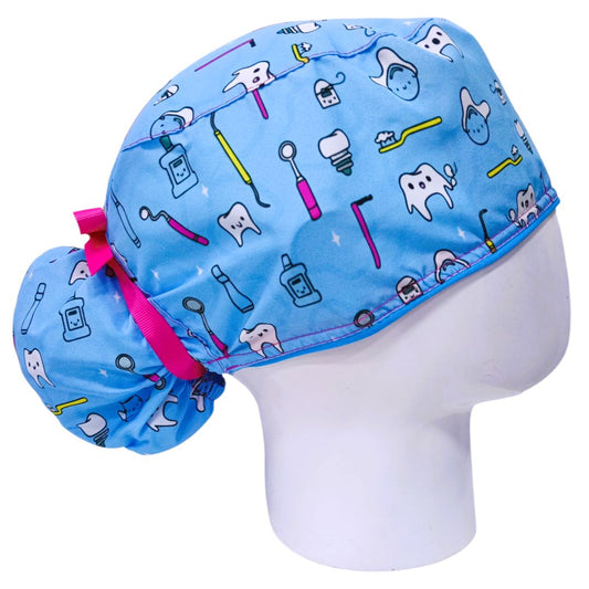 Gorro Quirúrgico Mujer y Portacarnet Dental Textura Azul - gorro antifluido para mujer Doctools - foto 2
