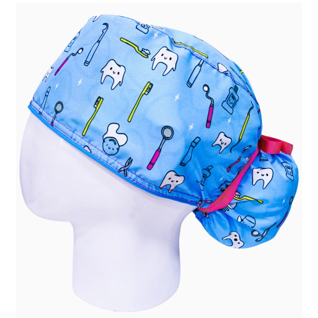 Gorro Quirúrgico Mujer y Portacarnet Dental Textura Azul - gorro antifluido para mujer Doctools - foto 1