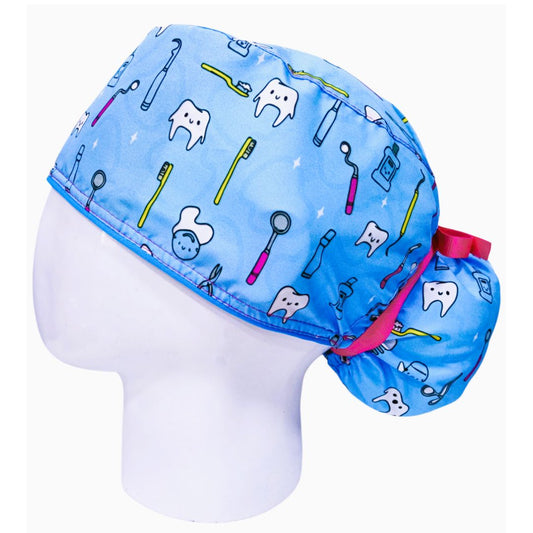 Gorro Quirúrgico Mujer y Portacarnet Dental Textura Azul - gorro antifluido para mujer Doctools - foto 1
