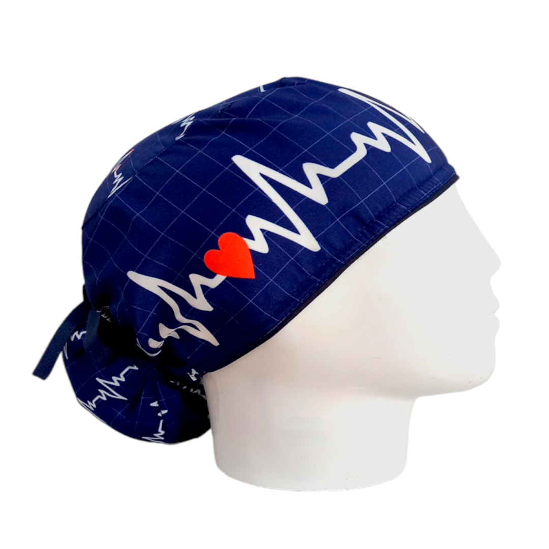 Gorro Quirúrgico Mujer y Portacarnet Latido Azul Oscuro - gorro antifluido para mujer Doctools - foto 2