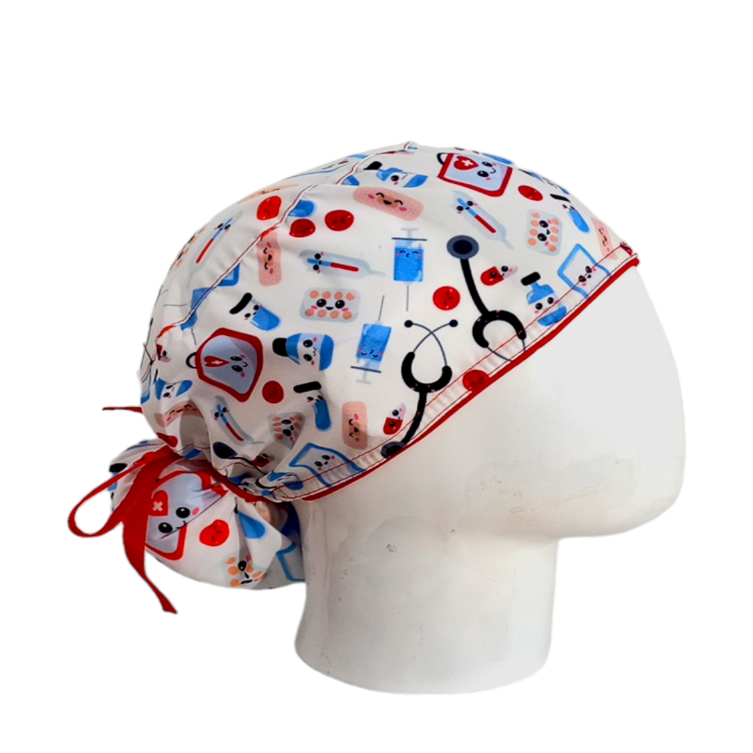 Gorro Quirúrgico Mujer y Portacarnet Íconos Blanco - gorro antifluido para mujer Doctools - foto 2