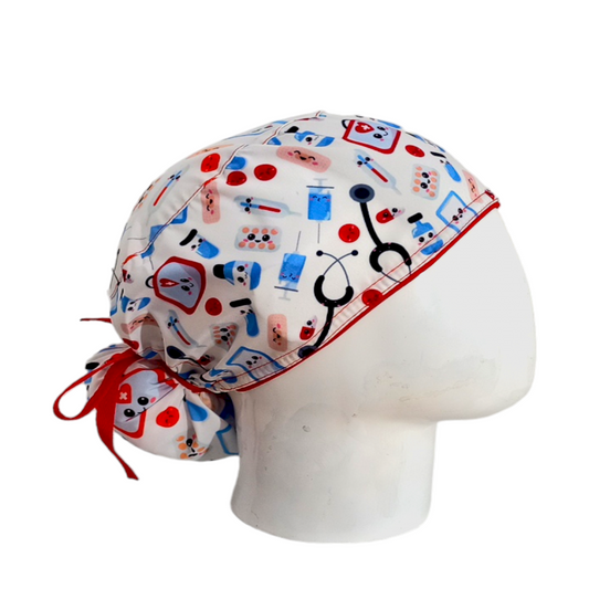 Gorro Quirúrgico Mujer y Portacarnet Íconos Blanco - gorro antifluido para mujer Doctools - foto 2