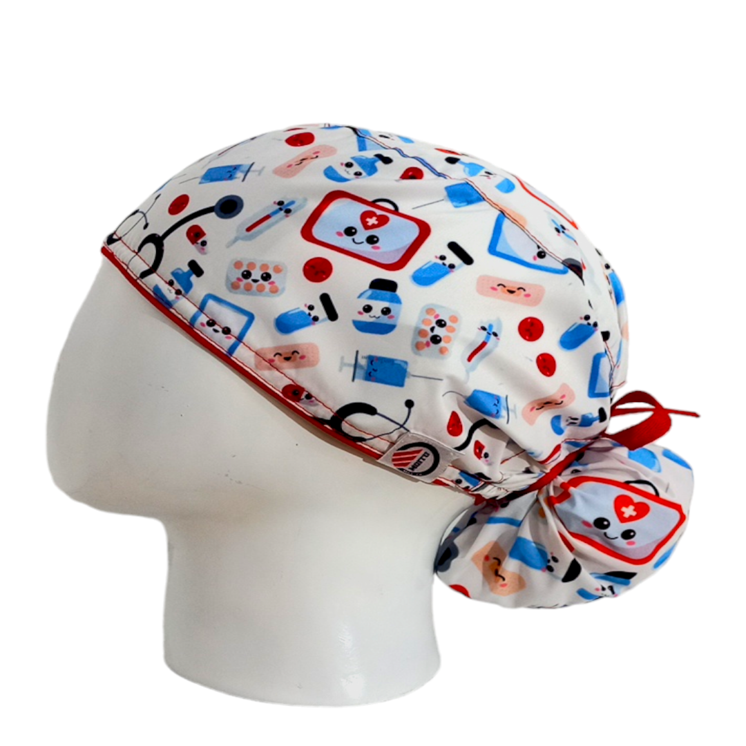 Gorro Quirúrgico Mujer y Portacarnet Íconos Blanco - gorro antifluido para mujer Doctools - foto 1