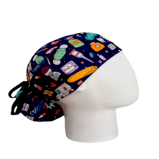 Gorro Quirúrgico Mujer y Portacarnet Ícono Pulmones Azul Oscuro - gorro antifluido para mujer Doctools - foto 2