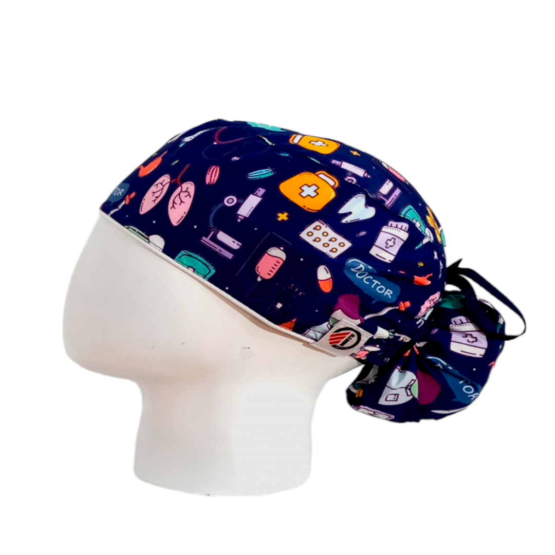 Gorro Quirúrgico Mujer y Portacarnet Ícono Pulmones Azul Oscuro - gorro antifluido para mujer Doctools - foto 1