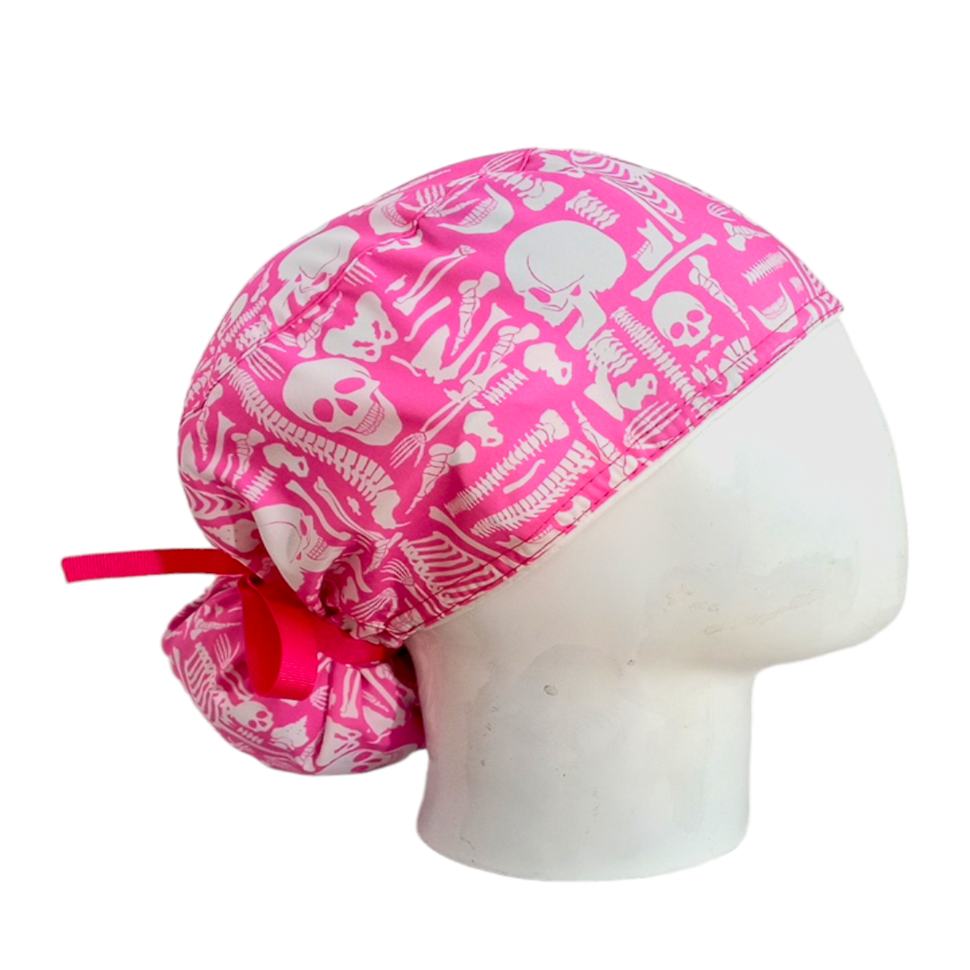 Gorro Quirúrgico Mujer y Portacarnet Huesos Rosa - gorro antifluido para mujer Doctools - foto 2